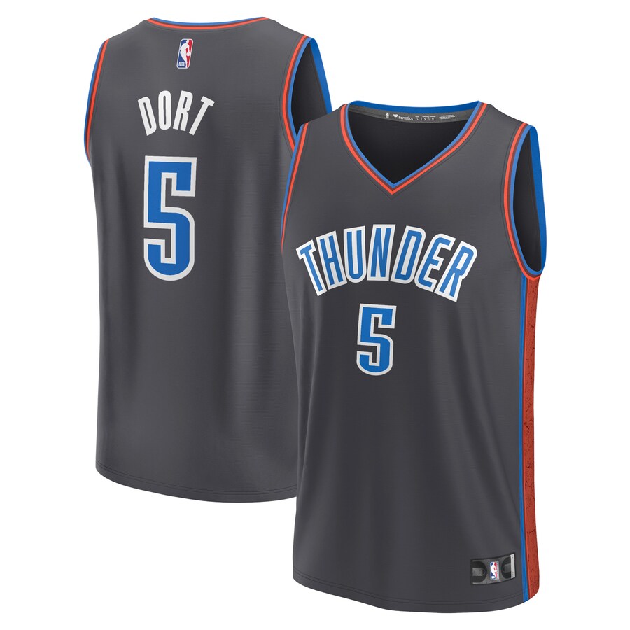 Men Oklahoma City Thunder #5 Luguentz Dort Black Fanatics Branded City Edition 2022-23 Fastbreak NBA Jersey